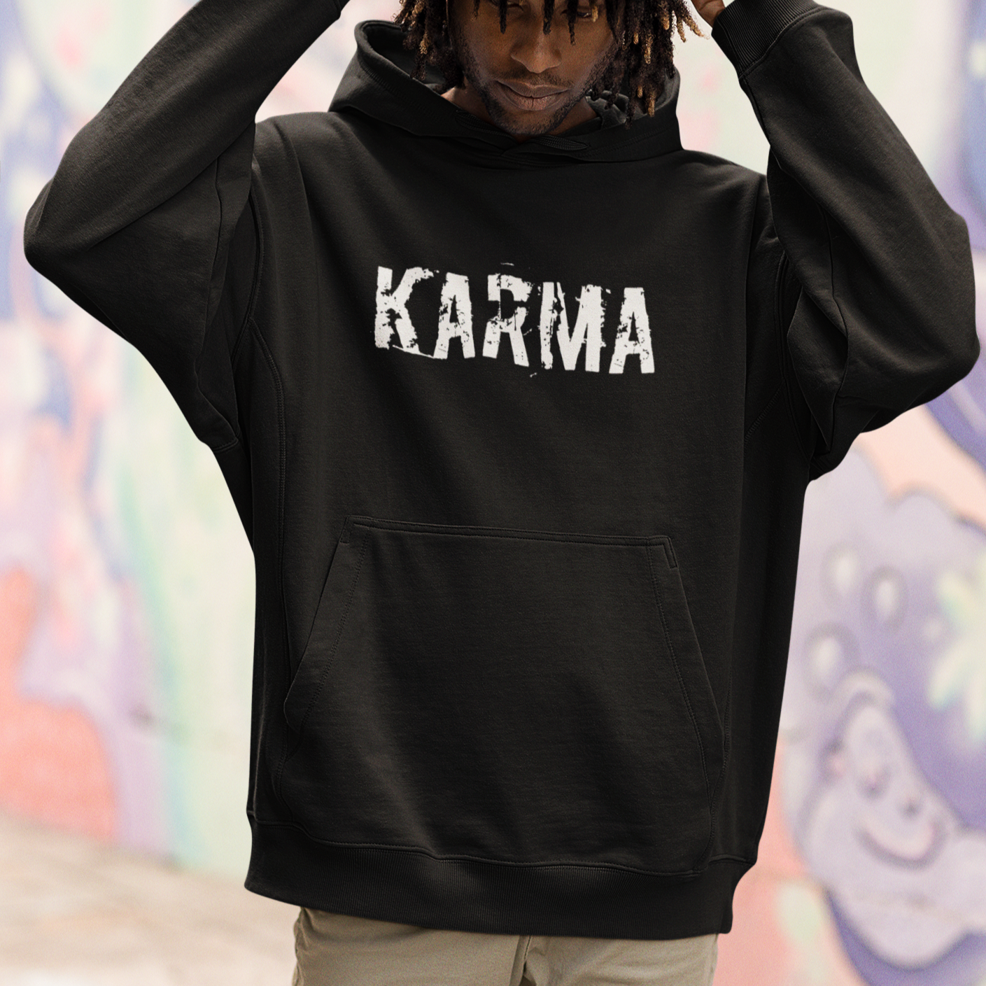 Herren Oversized Hoodie KARMA Schwarz Unisex