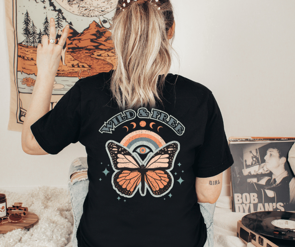 Spirituelle T-Shirts drittes Auge Mondreihe Schmetterling