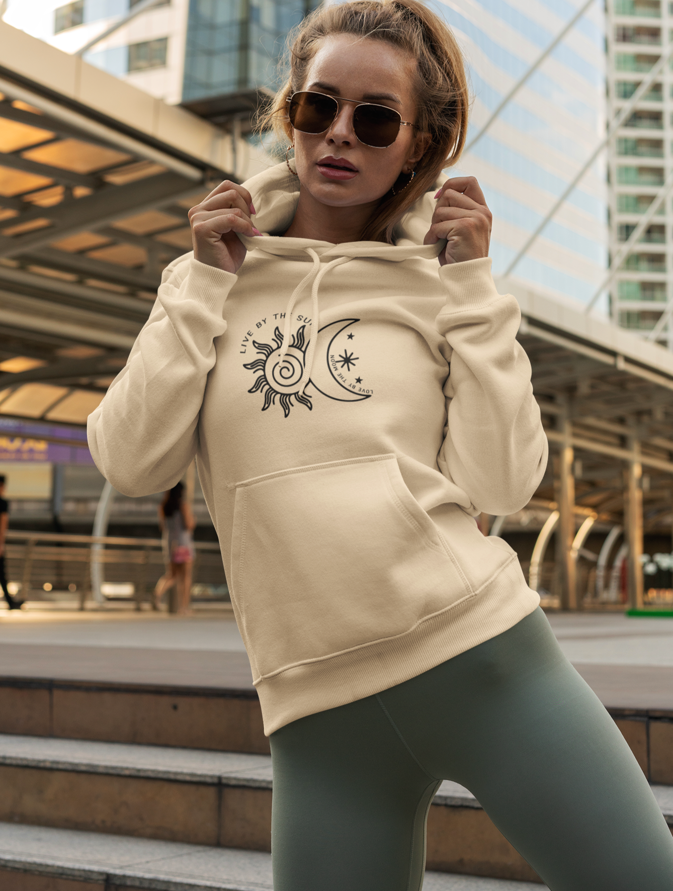 Damen Kapuzenpullover Sonne mond