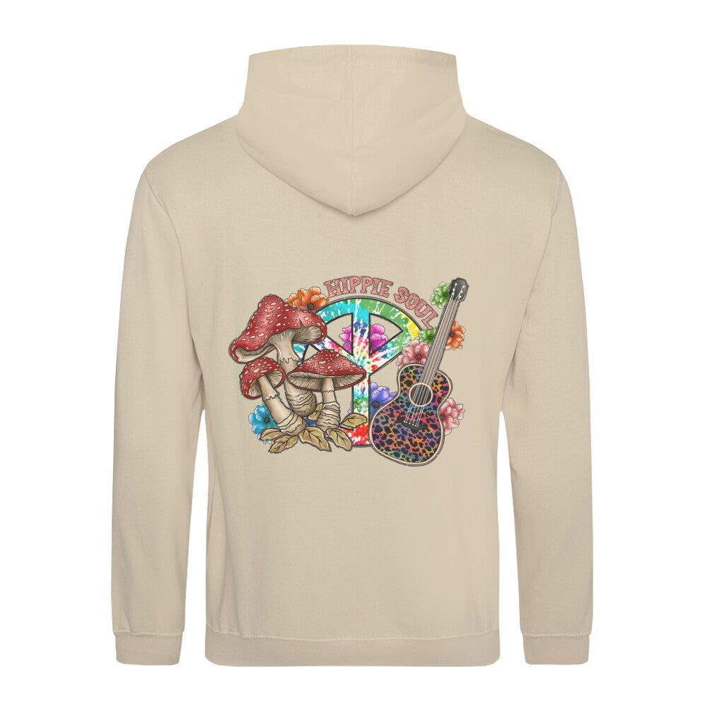 Hoodie mit Pilz Motiv peace Zeichen und Gitarre