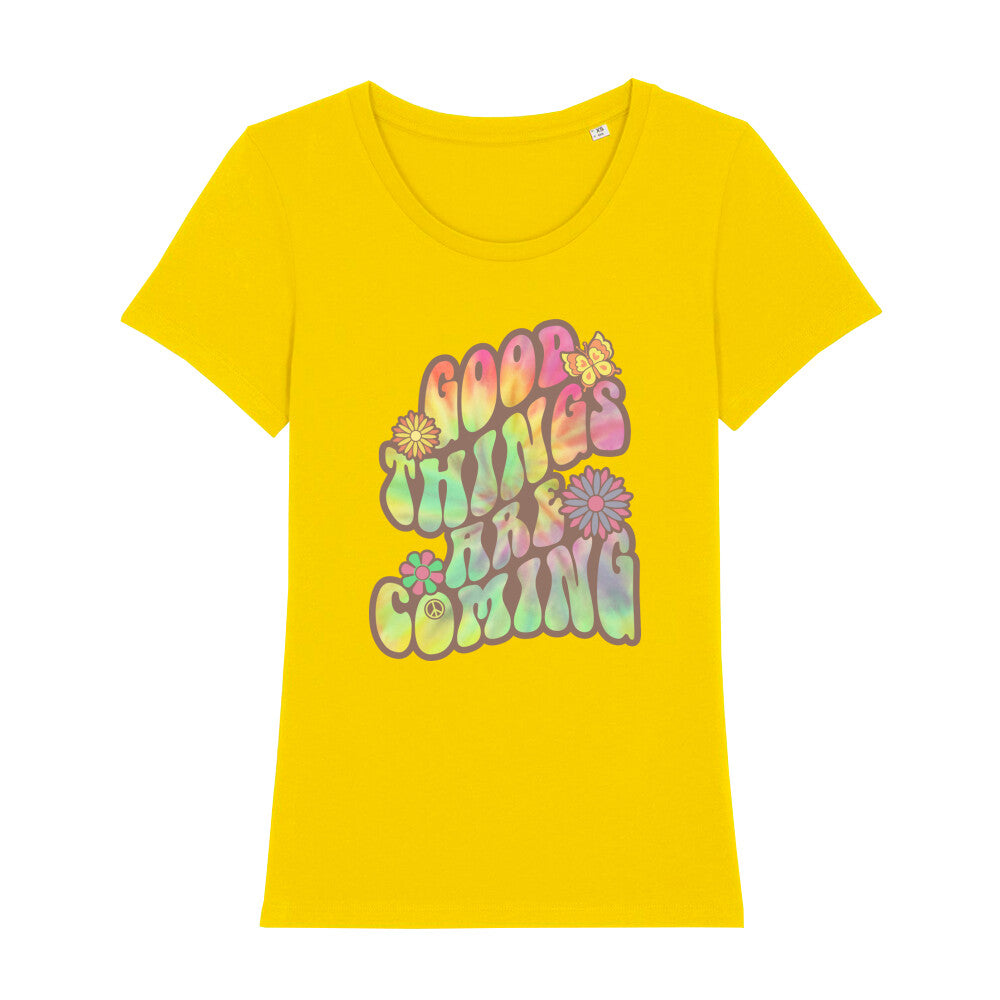 Bio Shirt mit bunter Schrift good things hippie