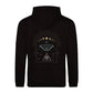 Stylische vegane Kapuzenjacke Schwarz Spirituelles Design