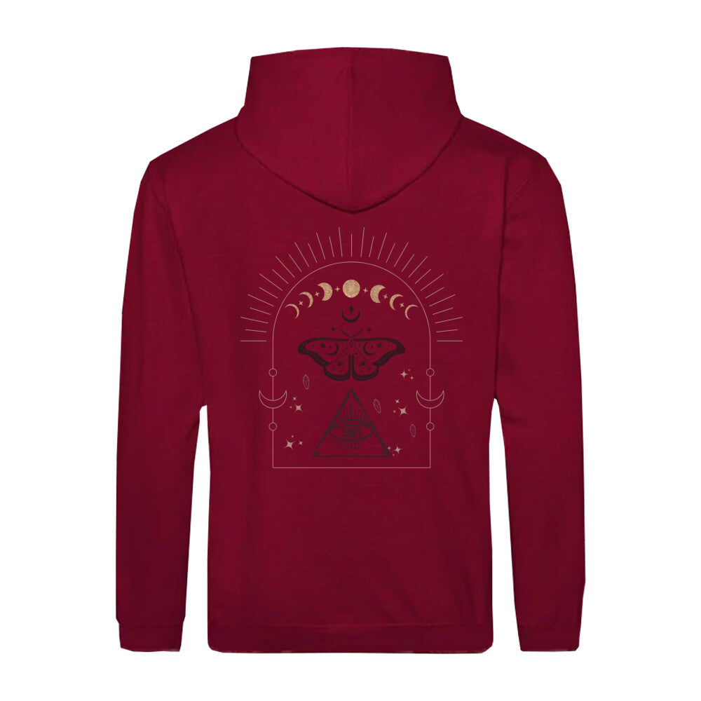 Stylische vegane Kapuzenjacke Burgundy Spirituelles Design Magic