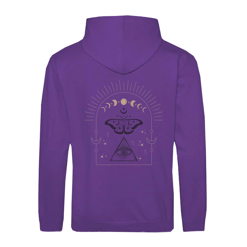 Stylische vegane Kapuzenjacke Lila Spirituelles Design Magic