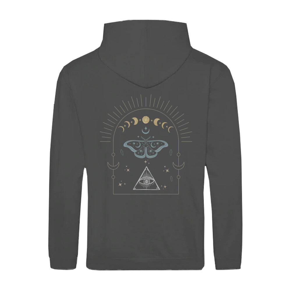 Stylische vegane Kapuzenjacke Steel Grey Spirituelles Design Magic