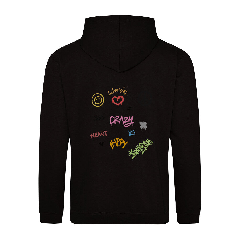 Stylische vegane Kapuzenjacke Schwarz  lässiges Design Crazy Happy