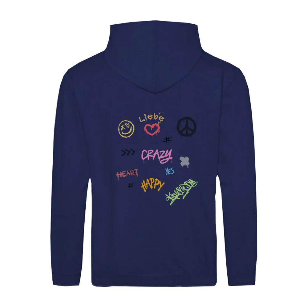 Stylische vegane Kapuzenjacke navy lässiges Design Crazy Happy