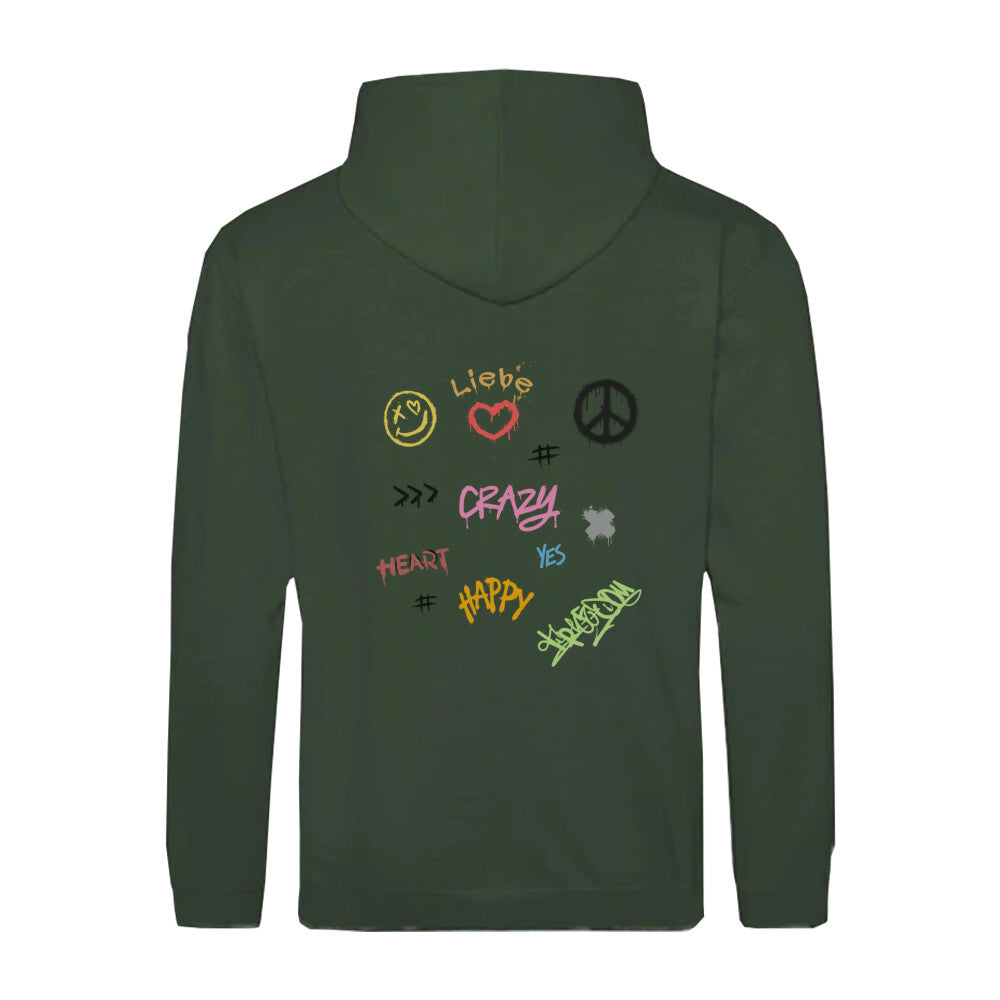 Stylische vegane Kapuzenjacke Grün lässiges Design Crazy Happy