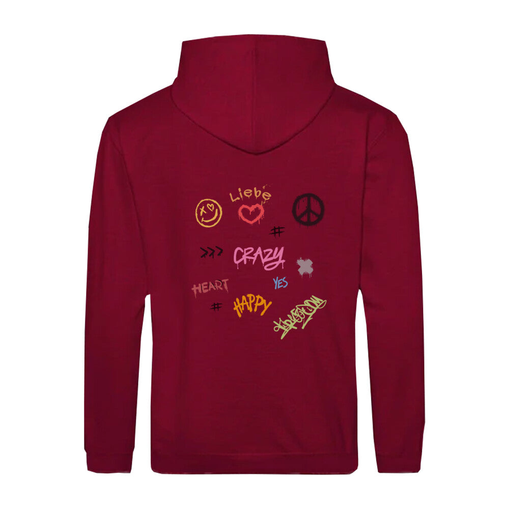 Stylische vegane Kapuzenjacke Burgundy lässiges Design Crazy Happy