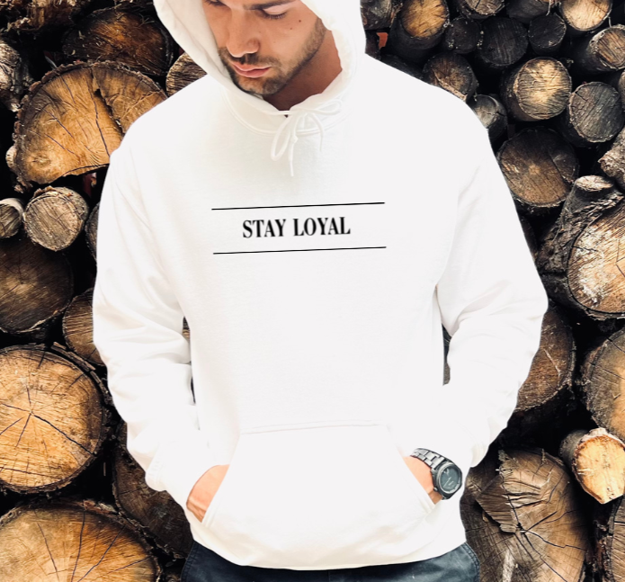 Herren Hoodie weiß Stay Loyal vegan nachhaltig