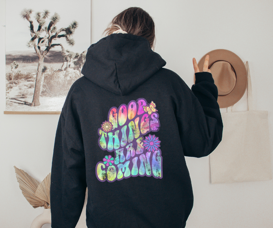 Damen Hippie  Hoodie style mit bunter schrift