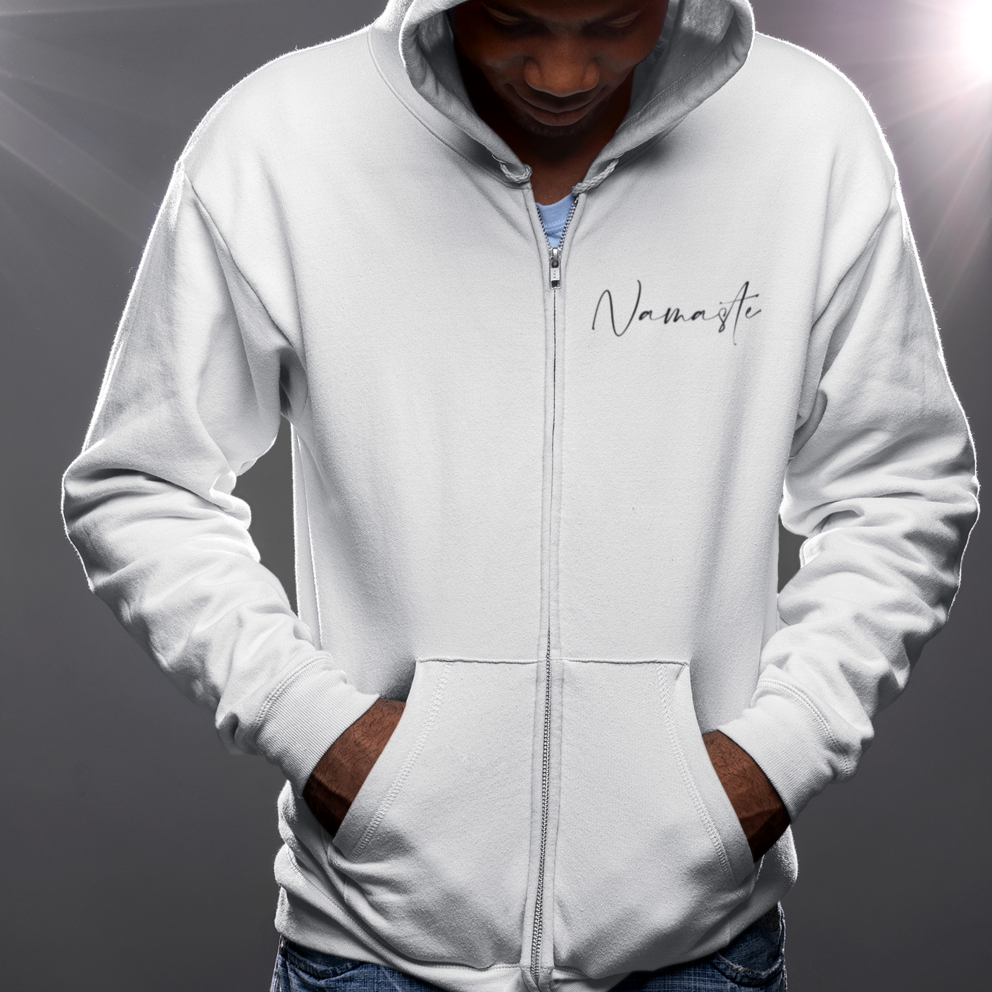 Herren Zipper Hoodie weiß Namaste