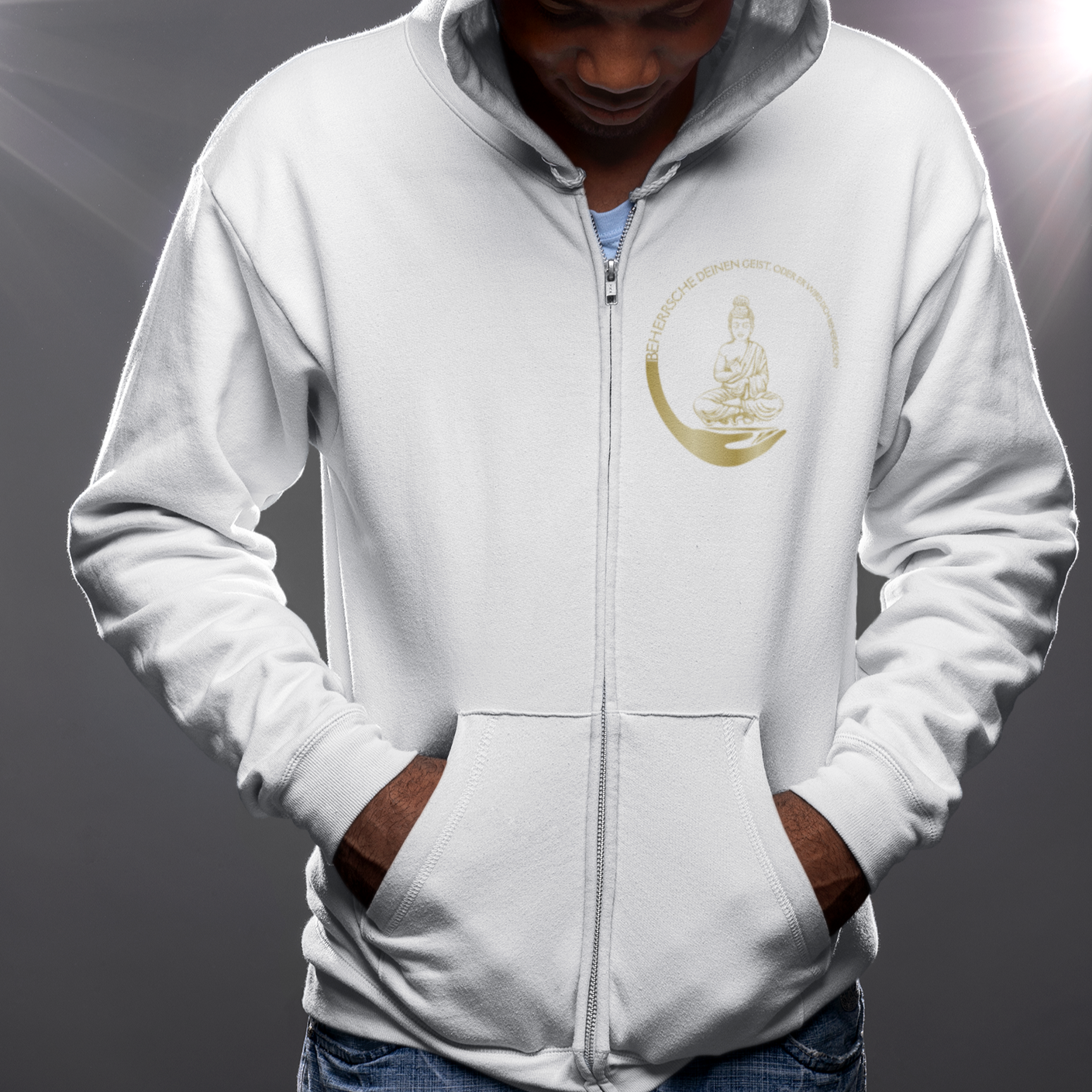 Zipper Hoodie weiß Buddha