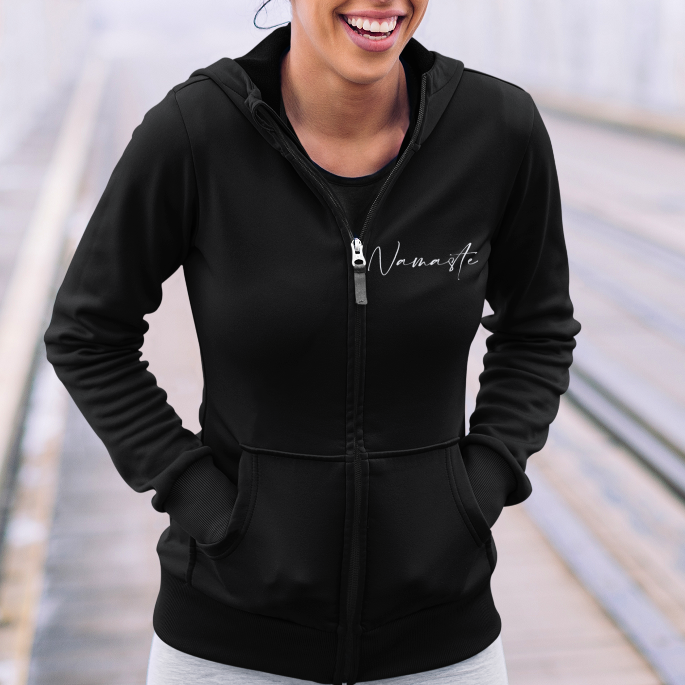 Damen Zipper Hoodie Schwarz  Namaste